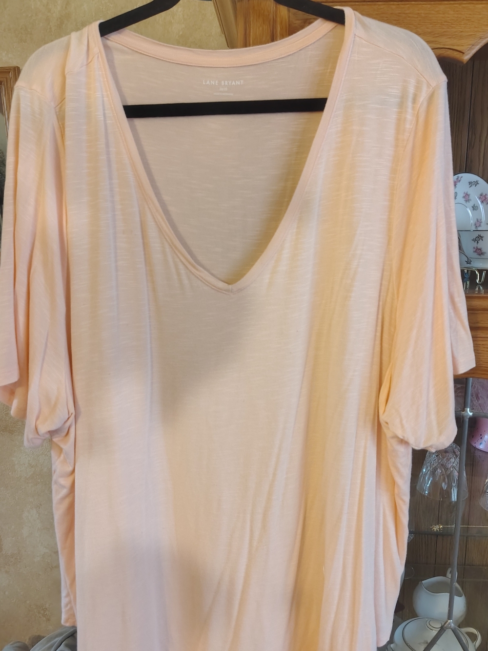Lane Bryant Peach V-Neck Dolman Short Sleeve Top
